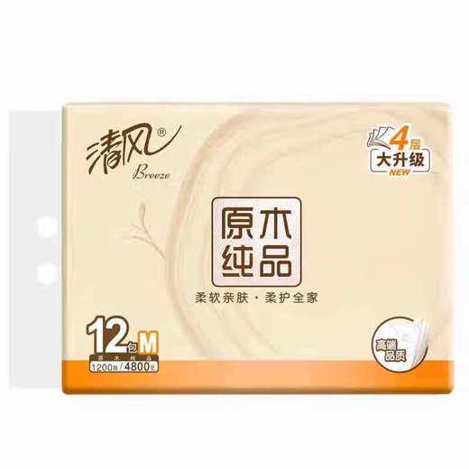 清风 原木纯品四层M码抽纸 100抽*12包/提 商品图1