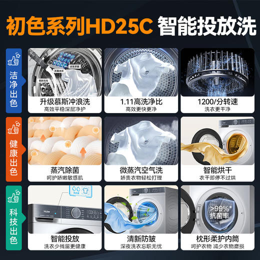 海尔初色全自动滚筒洗烘一体 洗衣机带烘干一体 10KG超薄 家电国家补贴京东自营 XQG100-HD25C 商品图1