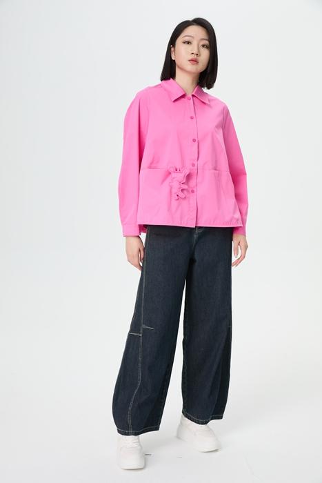 水淼2026春夏新款气质简约廓形小玩偶弹力衬衫外套1676 商品图0