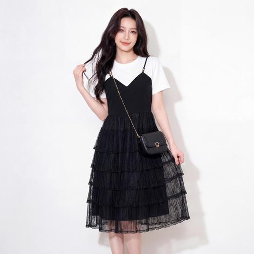 奢姿大码女装2026夏季假两件拼接蛋糕连衣裙胖妹妹时尚简约裙子9962854780 商品图0