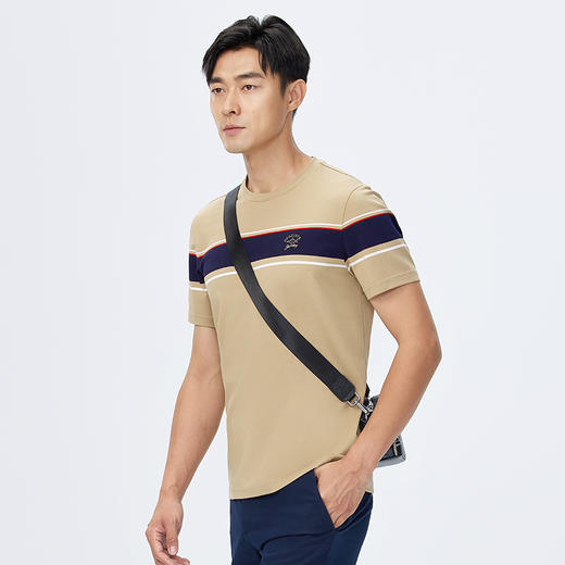 【桑蚕丝】德鲨短袖圆领T恤男2025夏季新款撞色休闲上衣打底衫 商品图1