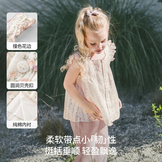 【宝宝服饰】嫚熙童装儿童衬衫2026新款夏季碎花女宝天丝亚麻凉感飞袖开衫上衣 商品图2