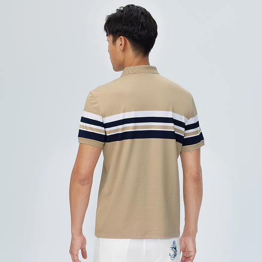 【桑蚕丝】德鲨撞色条纹短袖POLO衫男青年休闲打底翻领t恤 商品图3