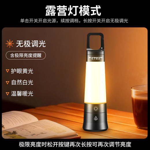 神火F12户外手电筒可充电超长续航多功能便携LED营地氛围灯 商品图5