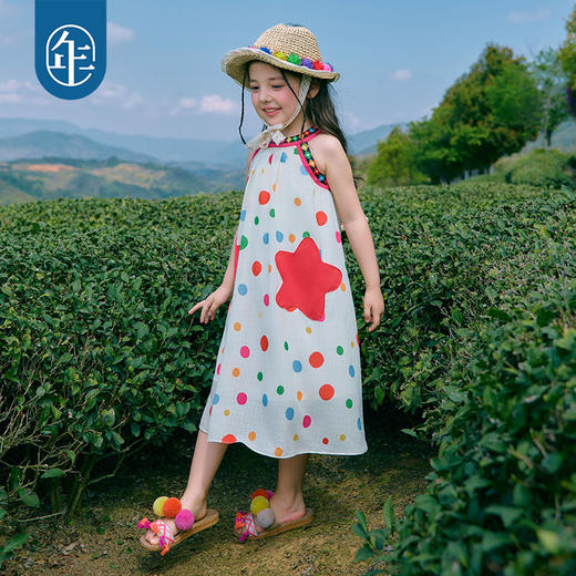 年衣童装儿童无袖连衣裙女童夏季新款民族挂脖露肩A字长裙吊带裙 商品图3