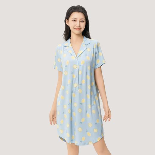 绎生活 女士印花翻领睡裙 | 面料亲肤柔软、软糯舒适、版型宽松、宅家更舒适 商品图3