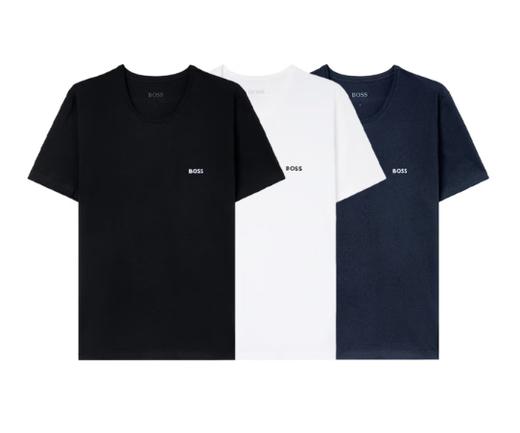 BOSS 博斯 男士刺绣徽标圆领短袖T恤 3件装 黑/白/蓝  XL 商品图0