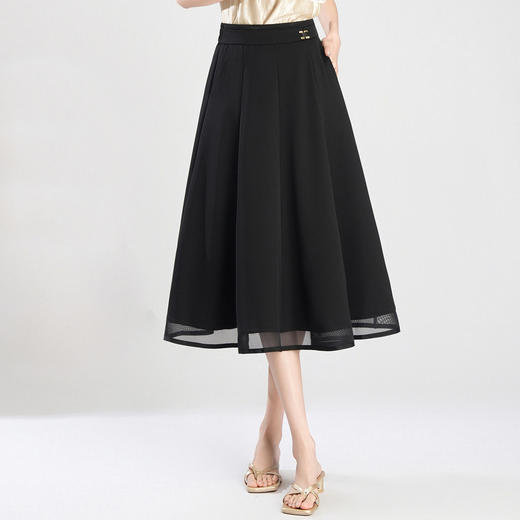 「自」全新升级【铂金会员146/天猫189/差价43】(21008)洛诗琳气质网纱边褶皱半身裙女2026新款高腰中长通A字裙 商品图0