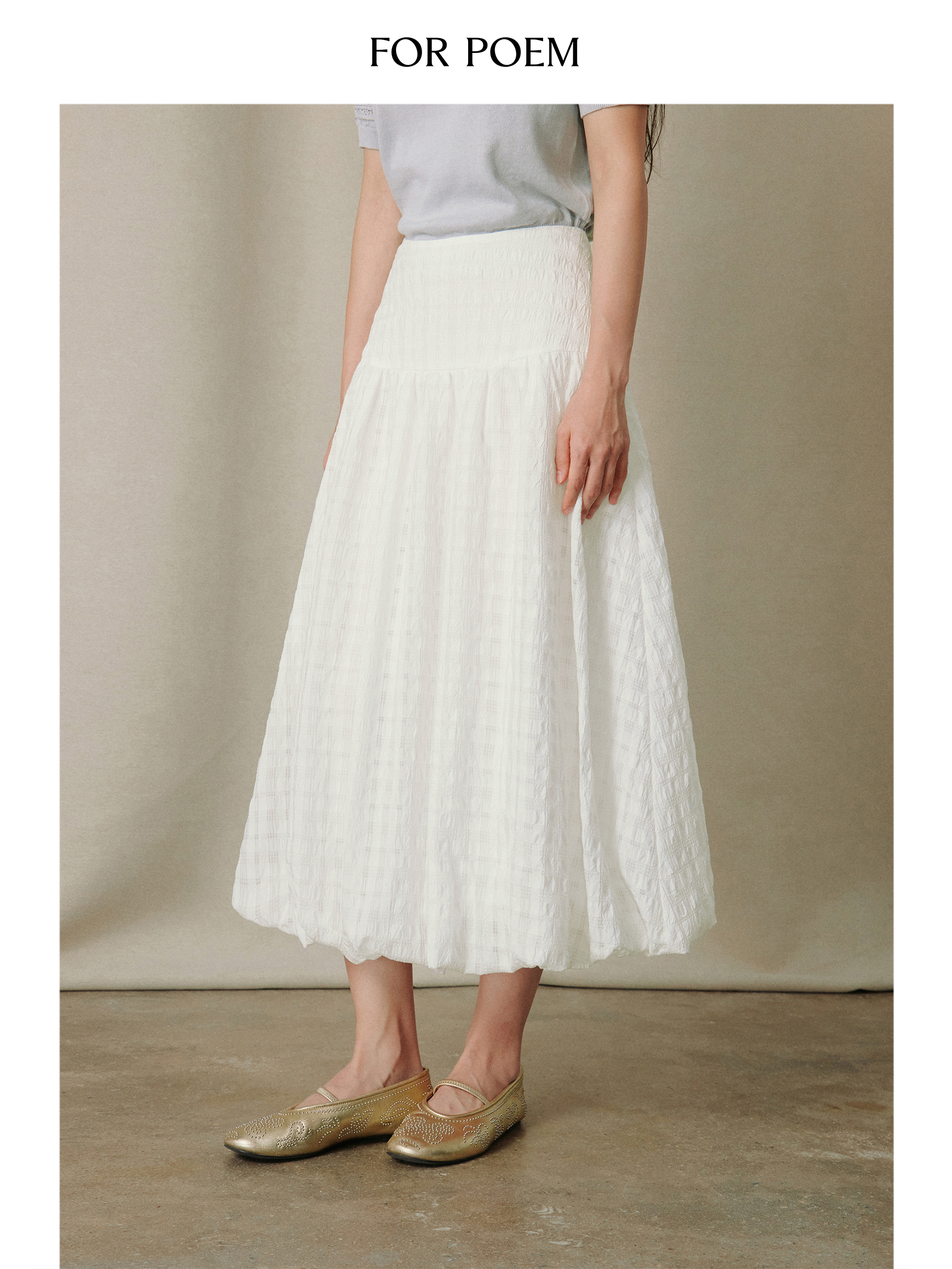 ForPoem 26/SS 原创设计肌理感泡泡格花苞半裙a字大摆中腰裙子