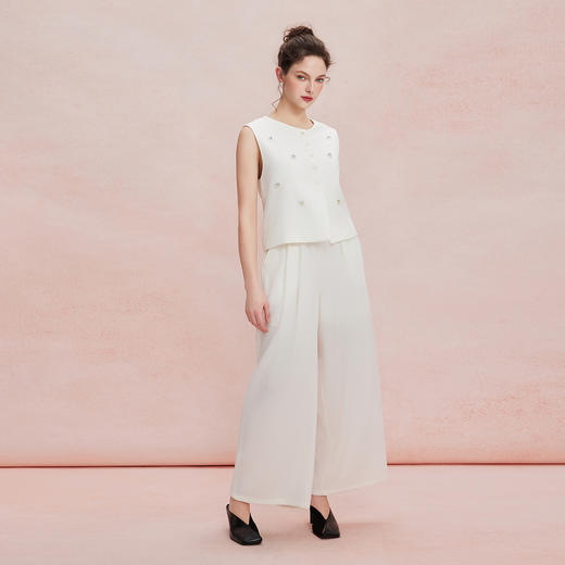 RF403斯尔丽26新款老钱亚麻手工钉珠无袖马甲搭阔腿裤套装 商品图10