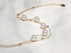 7.爆款双层手链😍😍
18K金AKOYA珍珠手链，5-6mm珠，微瑕，珠光超亮，戴起来真的好看，链长18cm可调节