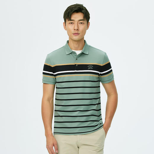 【莱赛尔】德鲨夏季新款短袖翻领t恤男条纹撞色休闲POLO衫 商品图1