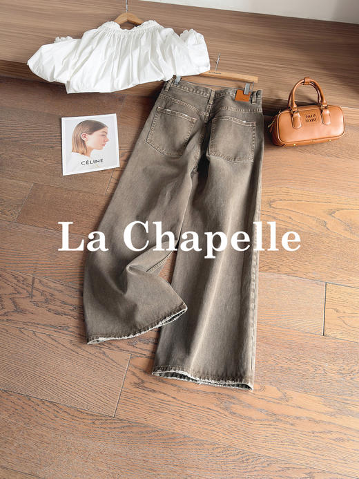 专柜实拍【摩卡美拉德】拉夏贝尔/La Chapelle复古色系高腰单扣后皮标做旧款猫须设计全棉直筒牛仔裤 商品图8
