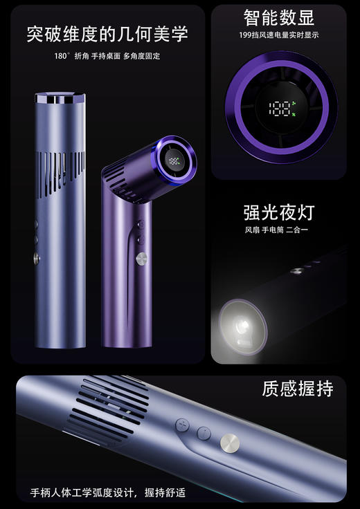 不止是风扇❗❗夏日清凉＋夜间安全感一键get✔【AURARO创意手电筒折叠口红风扇】掌心里的科技美学，户外党必入🔥 ✅高级金属质感配上几何美学设计，科技感拉满 商品图3