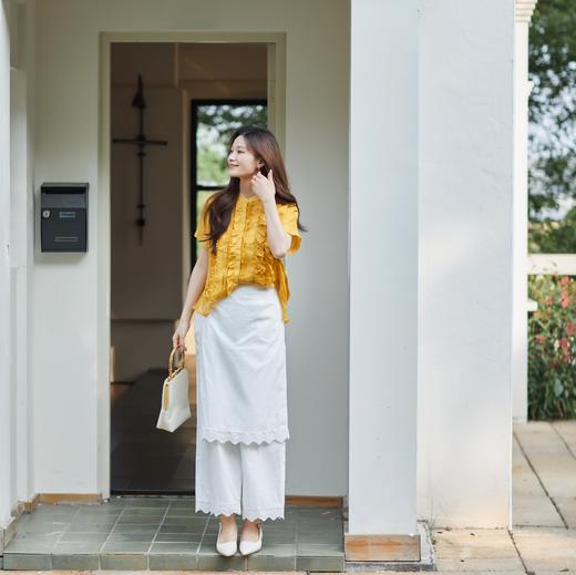 【林栖设计小店】荷影轻曳|苎麻优雅多色荷叶边夏新款花边衬衫上衣1962014 商品图3