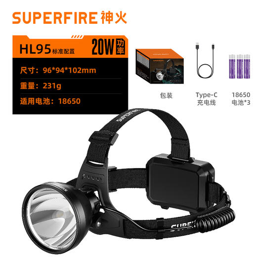 神火HL95头灯强光超亮长续航户外夜钓鱼感应防水头戴式照明矿灯 商品图3