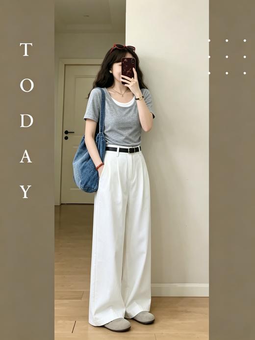 【百图lulu定制】【层次感T恤】假两件 腰部收褶 柔软舒适 弹力短袖T恤 商品图5