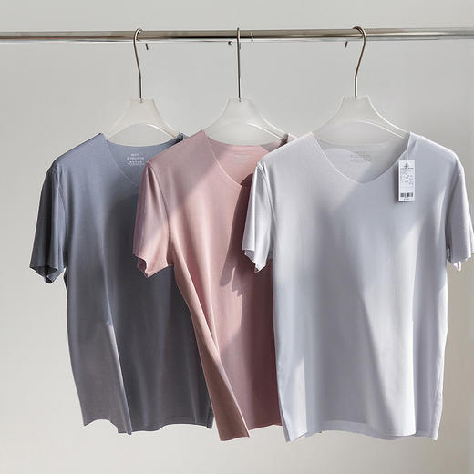 官网599！爱家男士120支莫代尔棉随心裁V领T恤男 高弹无痕短袖 打底衫家居服睡衣 商品图8