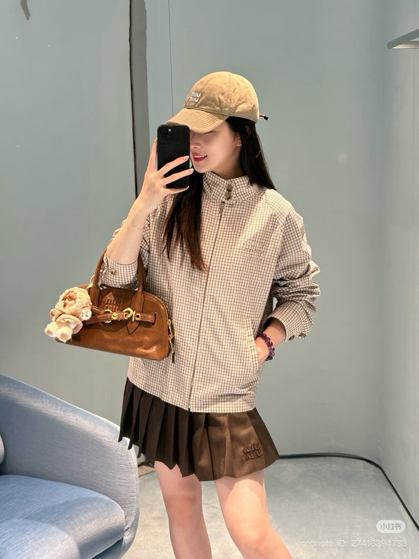 413-3 特惠 独家圆正 miu科技棉小格子立领夹克 轻盈优雅春夏外套 我穿40