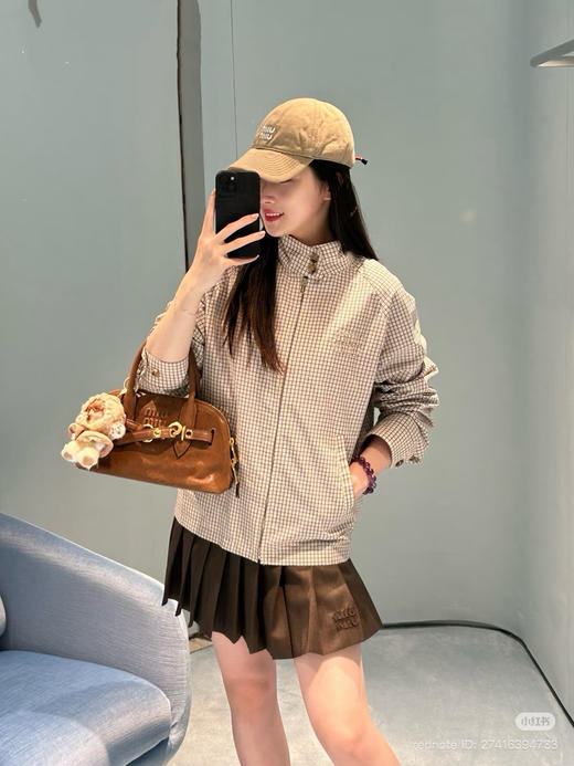 413-3 特惠 独家圆正 miu科技棉小格子立领夹克 轻盈优雅春夏外套 我穿40 商品图0