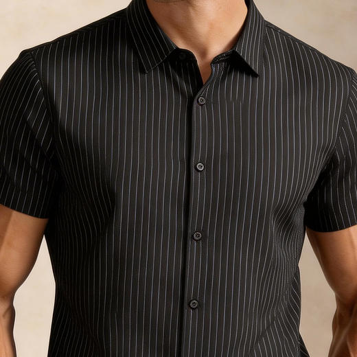 【DG】大依优型大码男装夏季细条纹短袖衬衫商务休闲百搭衬衣上衣T恤 商品图3