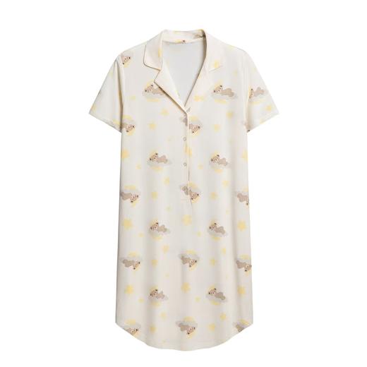 绎生活 女士印花翻领睡裙 | 面料亲肤柔软、软糯舒适、版型宽松、宅家更舒适 商品图4