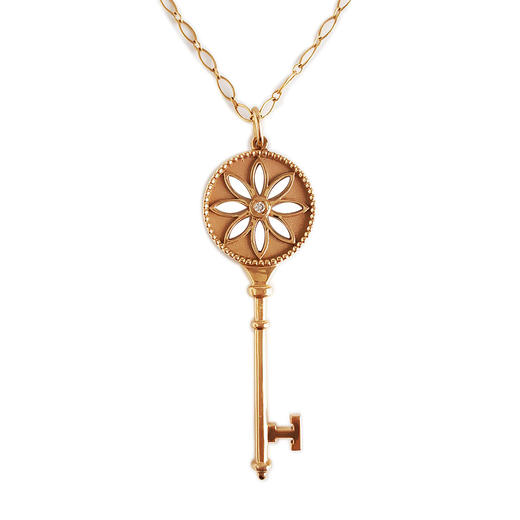 【95新】Tiffany & Co.蒂芙尼大号玫瑰金镶单钻雏菊钥匙长项链 链长约92cm女士070426NJS08 商品图0
