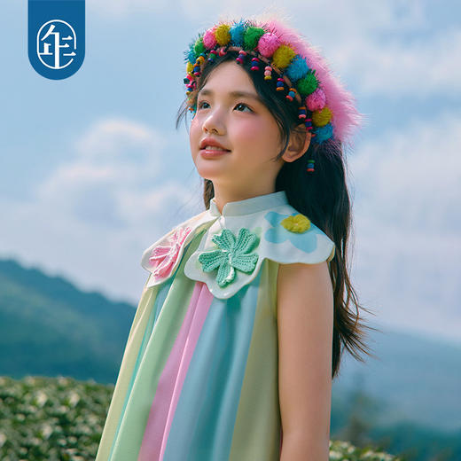 年衣童装儿童连衣裙女童夏季新款民族风公主女孩云肩A字裙子长裙 商品图1