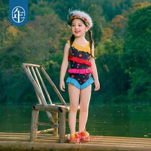 年衣童装儿童连体泳衣女童夏季新款吊带波点甜美花边女孩吊带泳装 商品图2