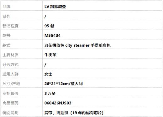 【95新】LV路易威登M55434老花拼蓝色city steamer手提单肩包女士060426NJS03 商品图10