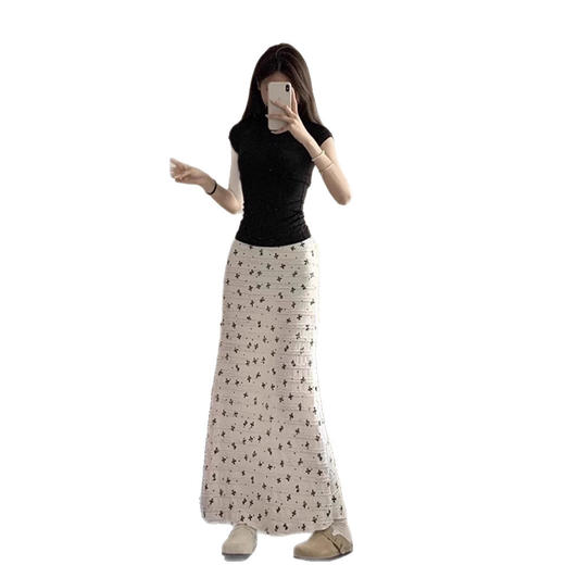 【高腰A字显瘦、包臀修身剪裁】法式蝴蝶结碎花鱼尾半身裙女2025新款秋季高腰a字中长款包臀裙子.TA 商品图2