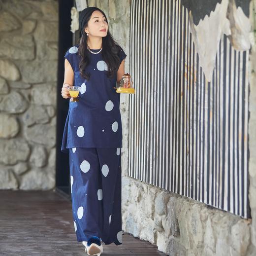 【林栖设计小店】明月疏星|手钉皮革章蓝印花布夏新款优雅吊带背心1962181 商品图3