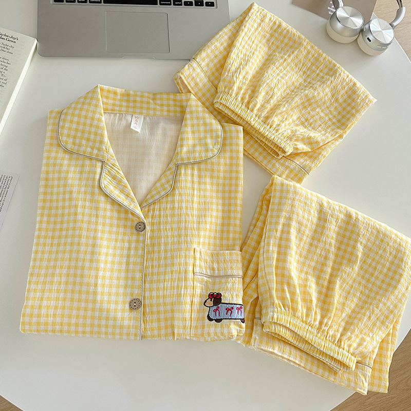 SKU10_颜色分类(云朵棉-黄格腊肠狗【短袖+短裤+长裤】