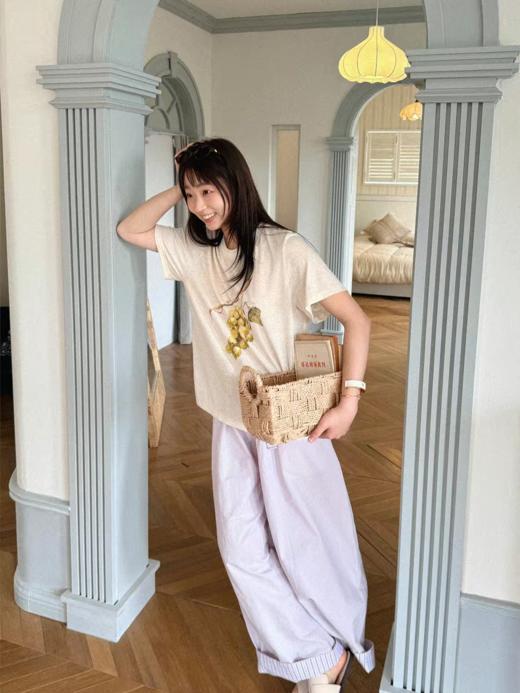 nothe Case布然/NC261233/「麻结葡萄」棉麻混纺 绿葡萄印花短袖宽松轻薄软糯T恤 商品图4