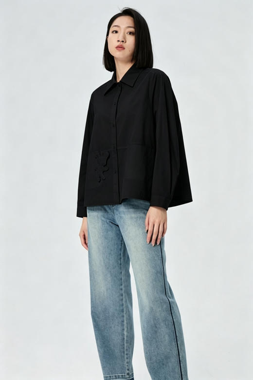 水淼2026春夏新款气质简约廓形小玩偶弹力衬衫外套1676 商品图1