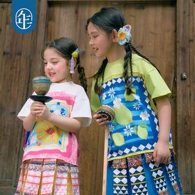 年衣童装儿童短袖T恤女童夏新款民族风凉感女孩印花撞色圆领上衣
