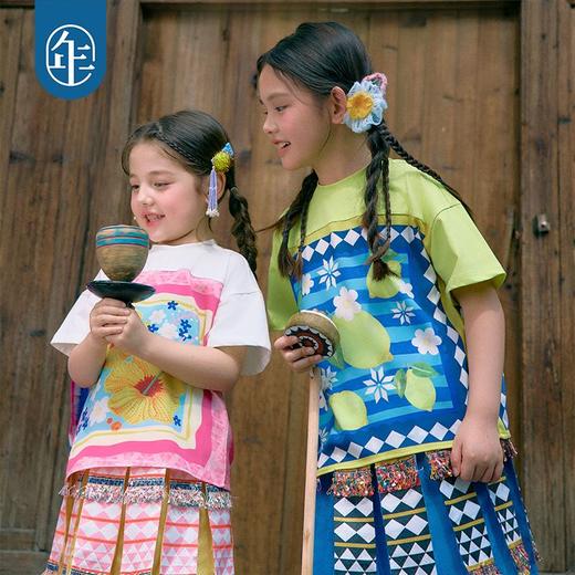 年衣童装儿童短袖T恤女童夏新款民族风凉感女孩印花撞色圆领上衣 商品图0