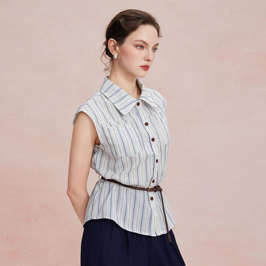 RF220斯尔丽2026新款休闲风条纹衬衣搭配阔脚裤松弛通勤 商品图2