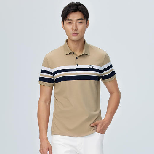 【桑蚕丝】德鲨撞色条纹短袖POLO衫男青年休闲打底翻领t恤 商品图2