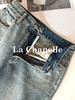 专柜实拍【细腿/复古毛边】拉夏贝尔/La Chapelle高腰遮胯显瘦直筒裤复古水洗浅蓝牛仔裤 商品缩略图3