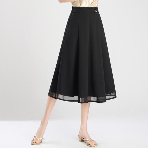 「自」全新升级【铂金会员146/天猫189/差价43】(21008)洛诗琳气质网纱边褶皱半身裙女2026新款高腰中长通A字裙 商品图2