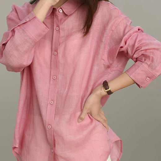 玫瑰粉苎麻轻薄防晒衬衫，苎麻定染，温柔显白，穿出一种优雅低调的老钱感 商品图4