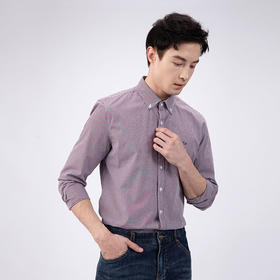 德鲨春新款纯棉长袖衬衣男青年时尚舒适上衣男装休闲衬衫