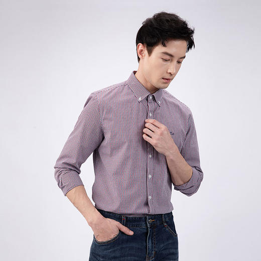 德鲨春新款纯棉长袖衬衣男青年时尚舒适上衣男装休闲衬衫 商品图0