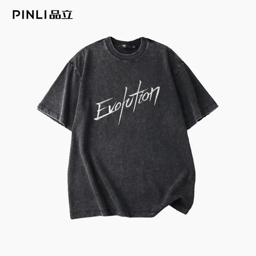 PINLI品立2026夏季新款字母印花圆领落肩袖短袖T恤上衣潮牌男体恤BG262111512 商品图5