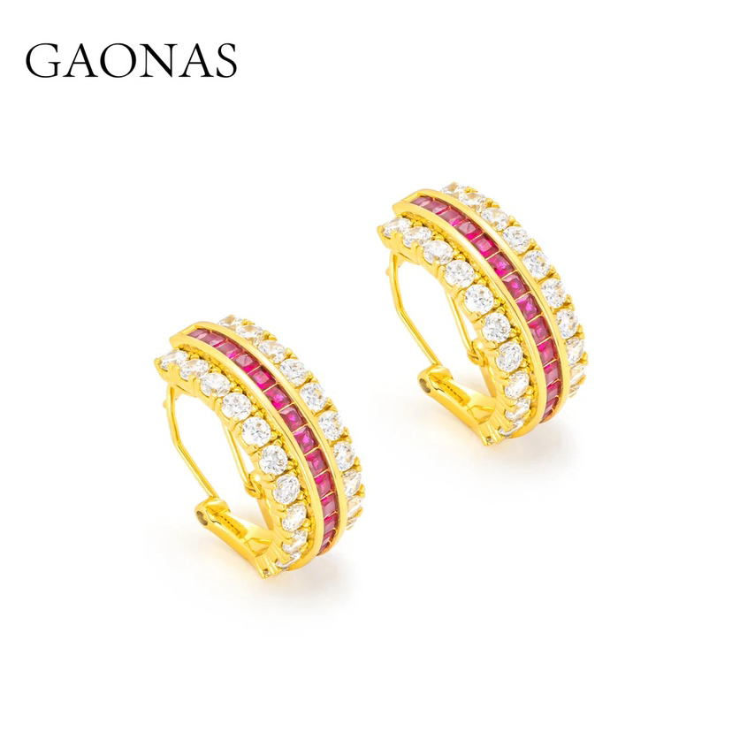 GAONAS 合成锆石耳饰鸿运当头金色时尚圈耳环11992ER