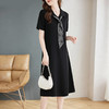 黑色正肩翻领短袖连衣裙夏季大码胖MM遮肉显瘦宽松休闲直筒长裙子 商品缩略图2