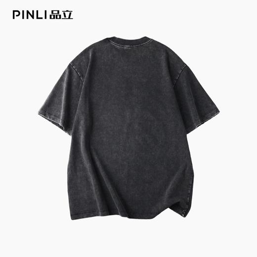 PINLI品立2026夏季新款字母印花圆领落肩袖短袖T恤上衣潮牌男体恤BG262111512 商品图1