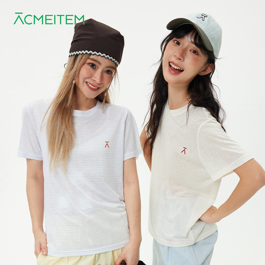 【出游季特惠-春夏新品]ACMEITEM爱棵米户外休闲亲肤松弛细条纹短袖T恤-GAH2441070C 商品图0