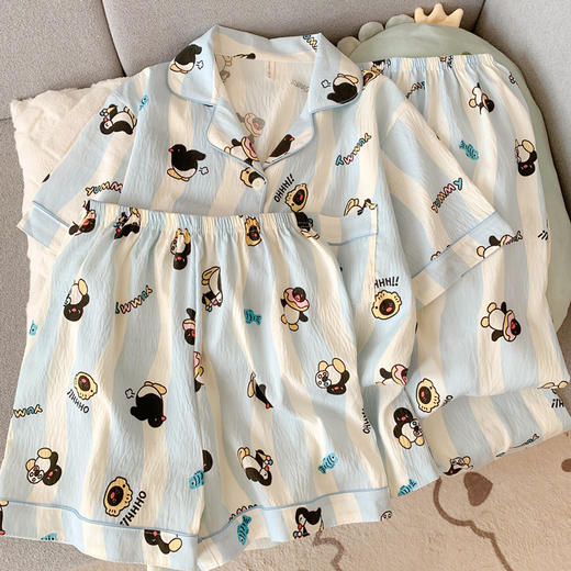 【显瘦不勒肉！亲肤不扎】奶乎乎睡衣女春夏季云朵纯棉绸棉纱短袖可爱大码宽松家居服三件套。xb 商品图1